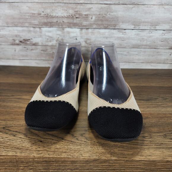 Rothy’s Womens The Square Tuxedo Cap Toe Ballet Flats Black Beige size 10 - Picture 3 of 12